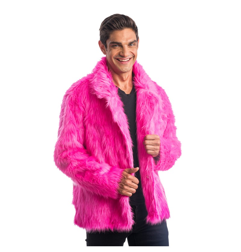 Kunstpelzmantel in Fuchsia