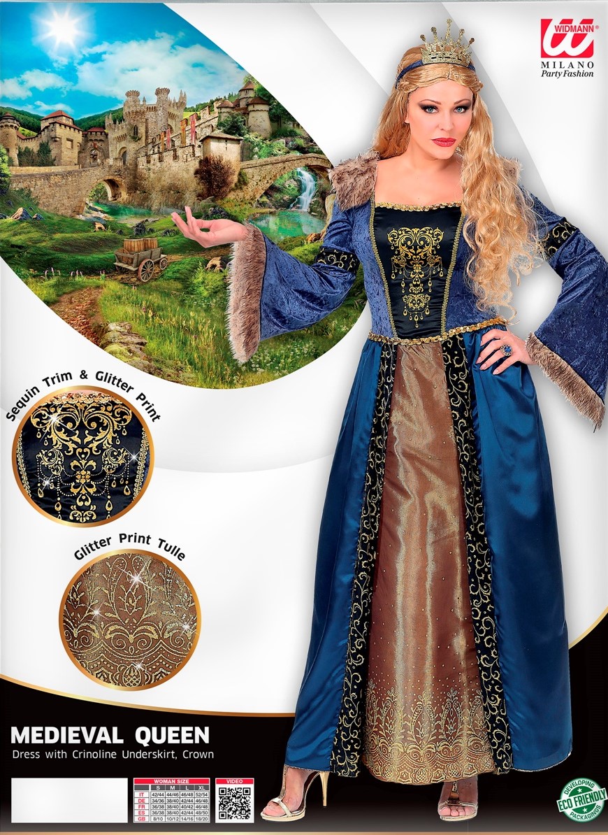 Kostüm mittelalterliche Königin in Blau