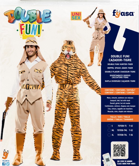 Jäger-Tiger-Kostüm mit zwei Ansichten, Grösse XL
