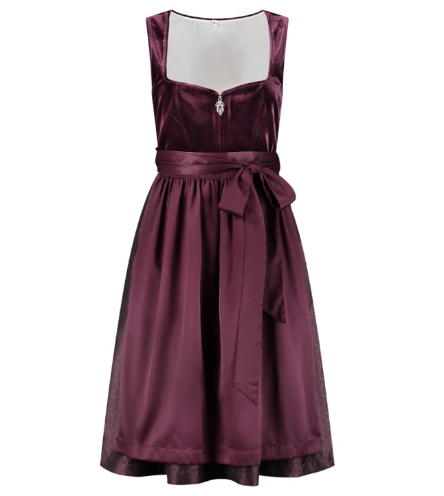 Auberginefarbenes Samt-Dirndl, 2-teilig, Grösse 48
