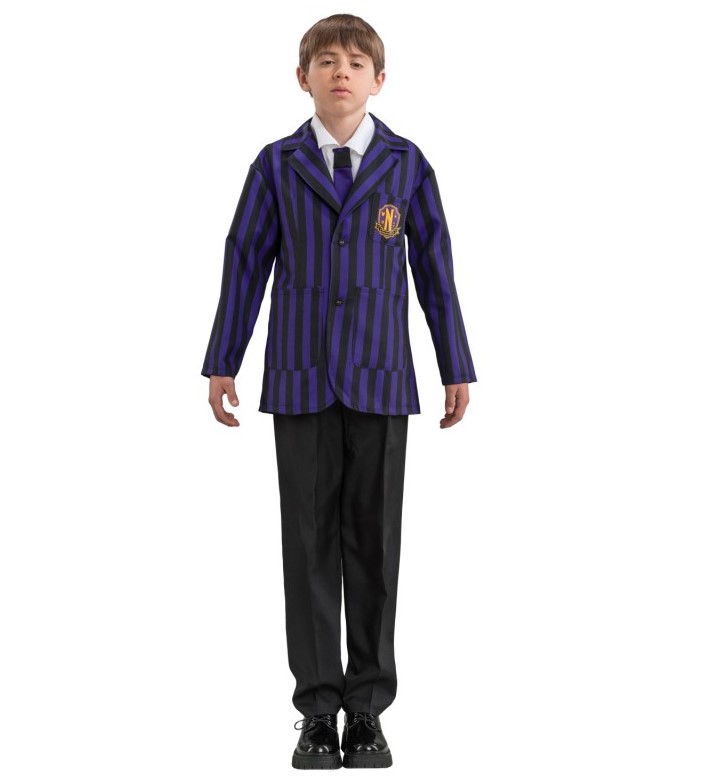 Wednesday-Kostüm mit violett-schwarzer Jacke und Hose