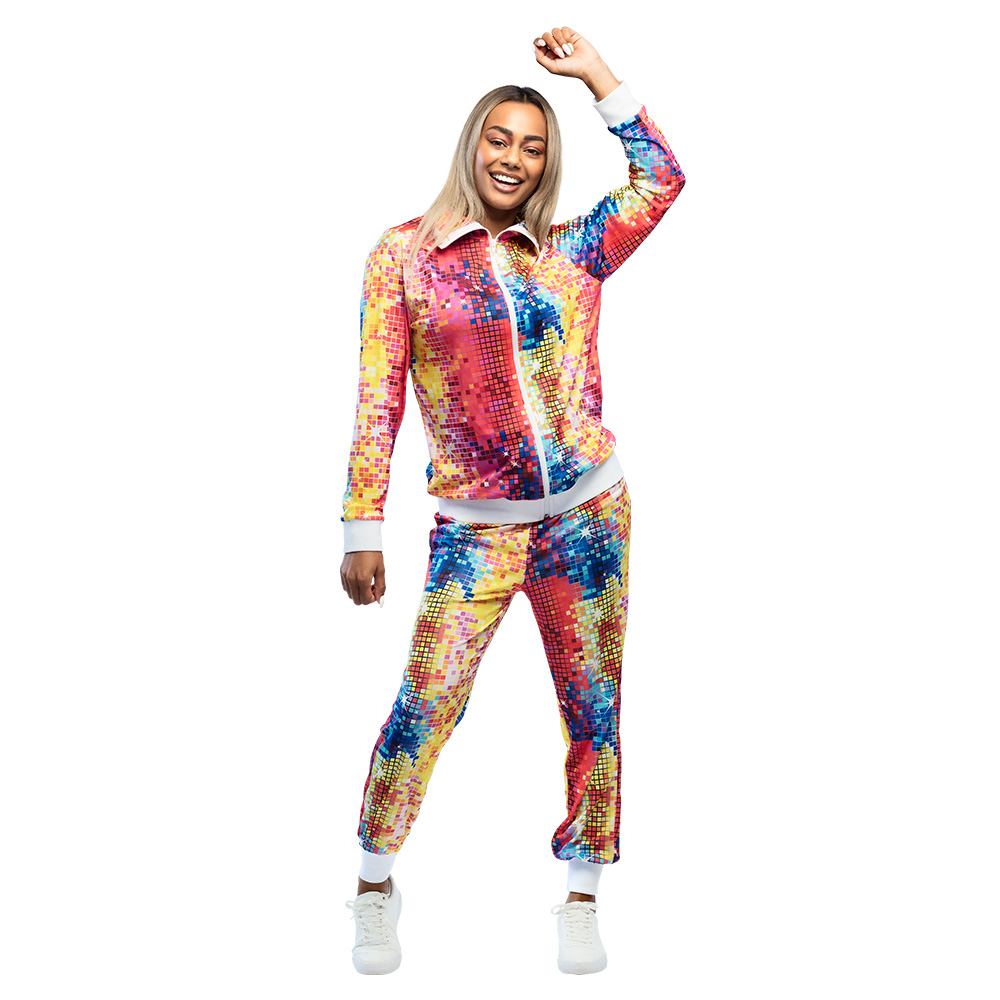 Bunter Damen-Discoanzug mit Jacke und Hose, Grösse S