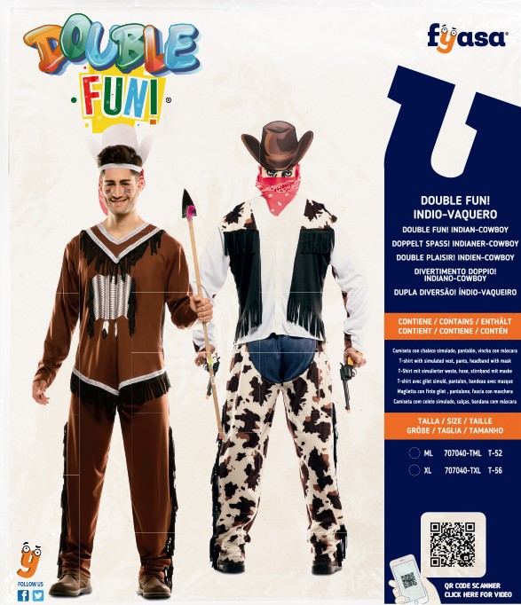 Double-Fun-Kostüm Indianer/Cowboy mit zwei Ansichten, Grösse M/L