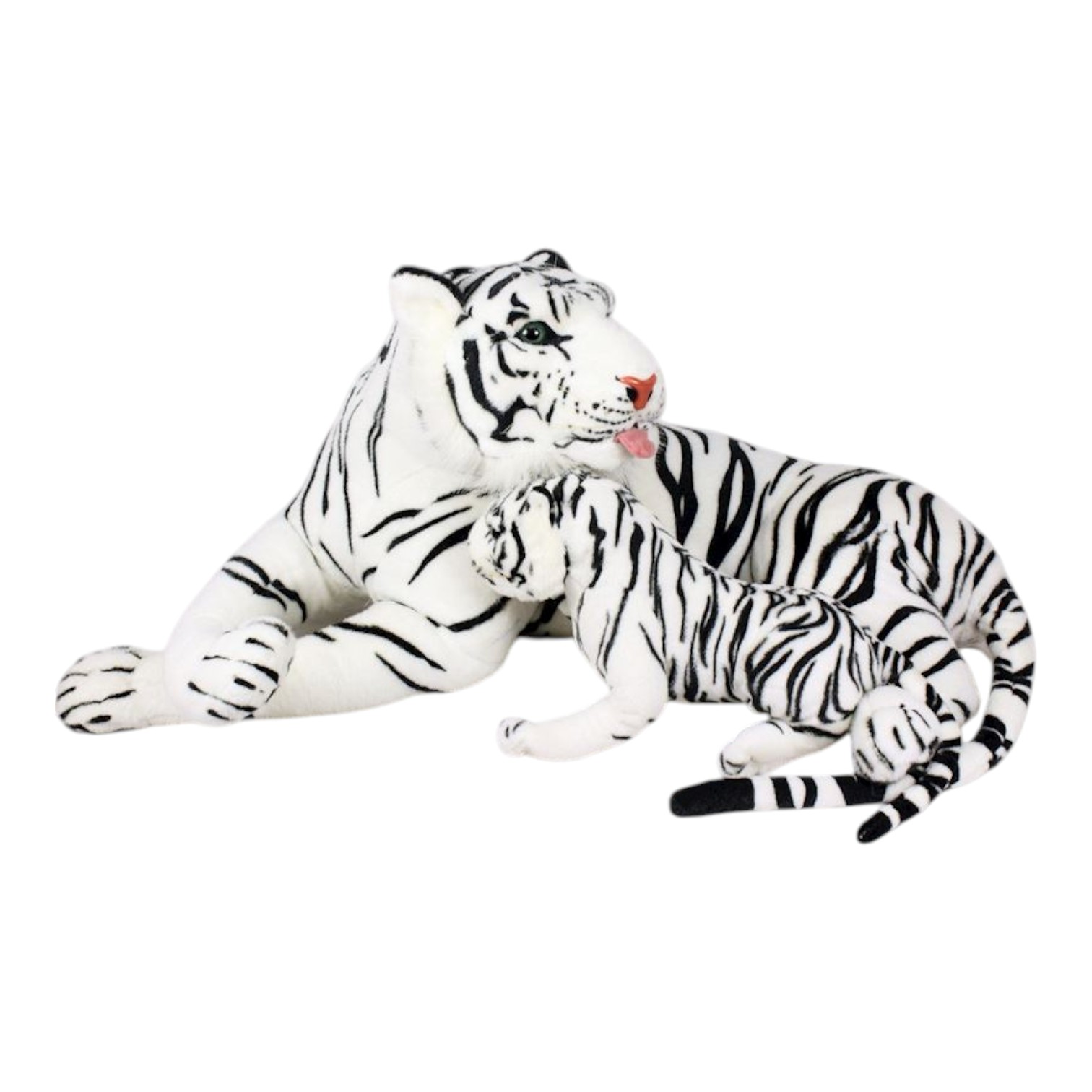 Weisser Laurana-Plüschtiger mit Jungtier, 80 cm